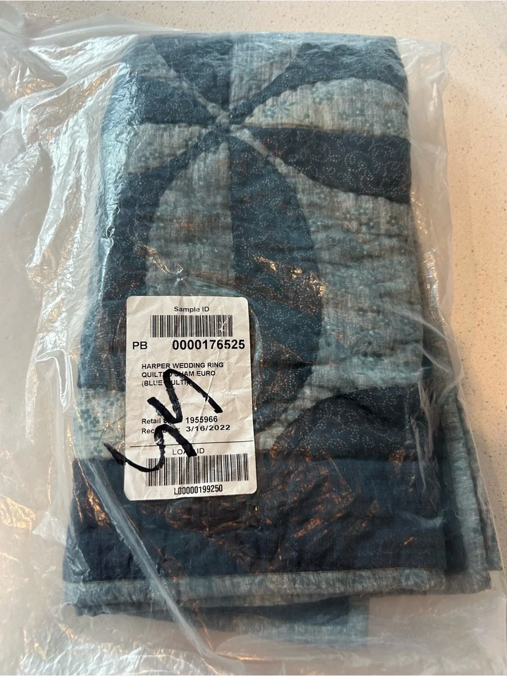 1 Pottery Barn Harper Patchwork EURO Pillow Sham Blue NWOT